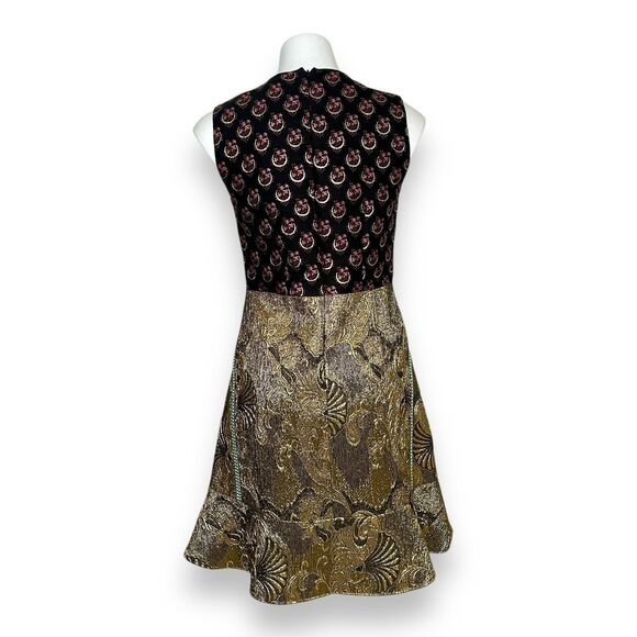 ETRO Jasper Gold Textured A-Line Dress US 6 IT 42 Sleeveless Paisley High Neck - Picture 7 of 9